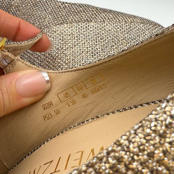 Stuart Weitzman Skyhigh 145 Mary Jane Platform Pumps US 9.5 Beige Metallic NWOB - Picture 14 of 14